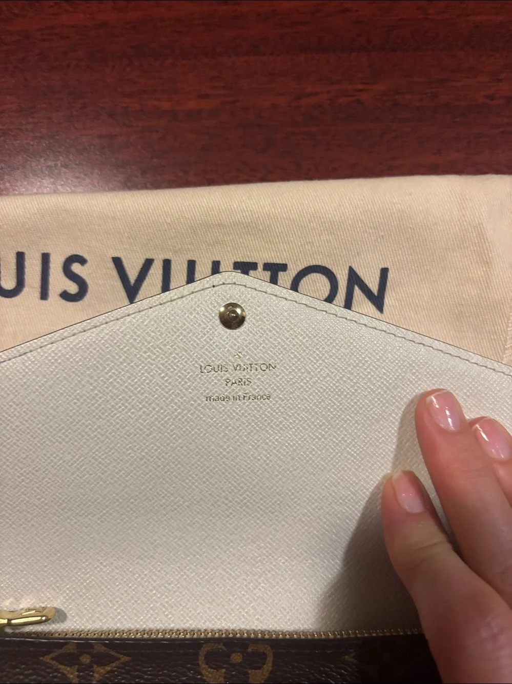 Louis Vuitton Brown Monogram Wallet with Green and Cream Stripes